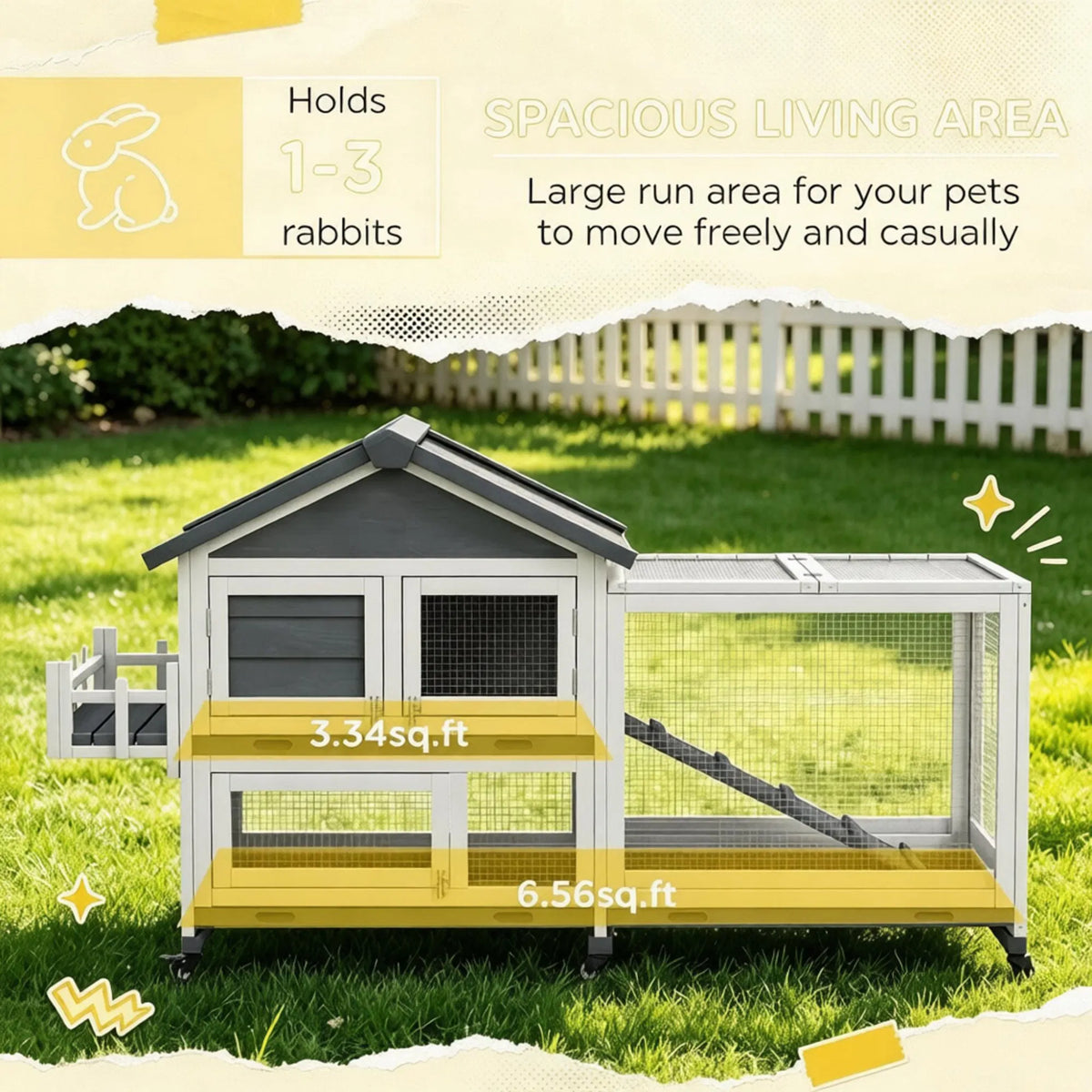 Gray 65" Spacious Wooden Rabbit Hutch: Pet Playpen with Openable Roof for Easy Access & Storage Box for Rabbits - view 4