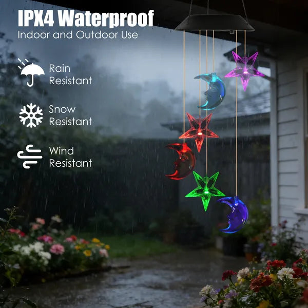 Solar Moon And Star Wind Chime 7 Color Changing Wind Chime For Outside IPX4 Waterproof Outdoor Garden Yard Decor - view 5
