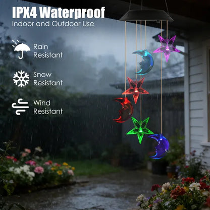Solar Moon And Star Wind Chime 7 Color Changing Wind Chime For Outside IPX4 Waterproof Outdoor Garden Yard Decor - view 5
