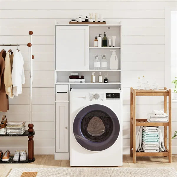 Over-The-Toilet Storage Cabinet White- 1 Top Shelf 2 Enclosed Cabinets Toilet Paper Holder - view 3