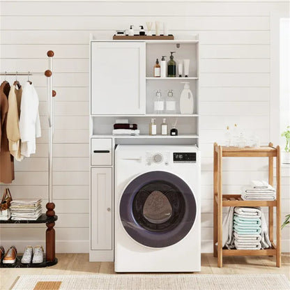 Over-The-Toilet Storage Cabinet White- 1 Top Shelf 2 Enclosed Cabinets Toilet Paper Holder - view 3