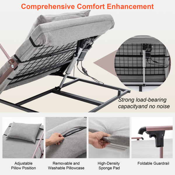 4-68° Upgraded Lifting System Electric Adjustable Bed Backrest with Collapsible Safety Rails, Remote Control - view 6