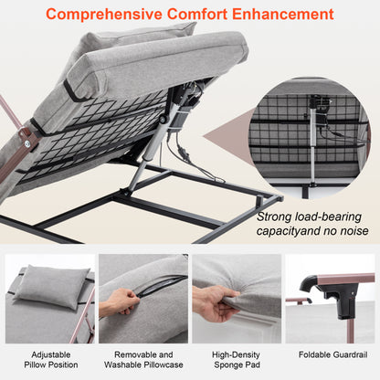 4-68° Upgraded Lifting System Electric Adjustable Bed Backrest with Collapsible Safety Rails, Remote Control - view 6