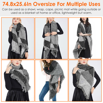 1Pc Women Winter Warm Scarf 74.8x25.6In Long Soft Knitted Shawl Extra Thick Plaid Blanket Wrap Cape - view 5