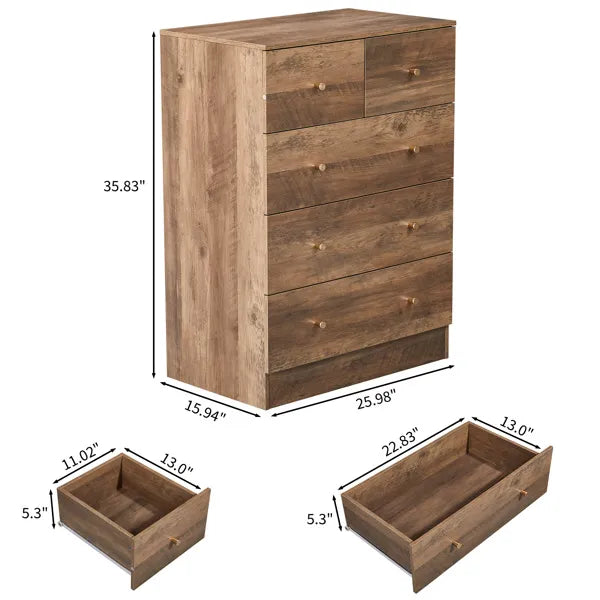 Gray Particleboard With Linen-textured Melamine Finish, 66 x 40 x 91cm, 3+2 Drawers - view 2