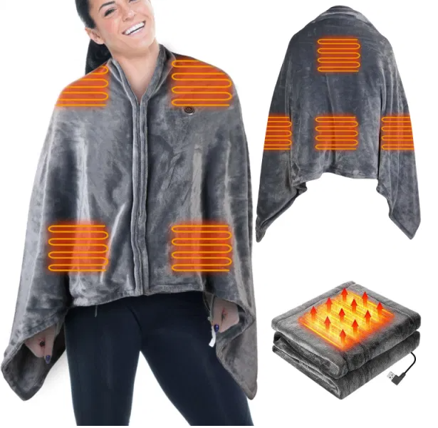 59 Plus 31in USB Heated Blanket Electric Heated Blanket Heated Poncho Shawl Wrap Throw With Zipper Washable For Home - view 9