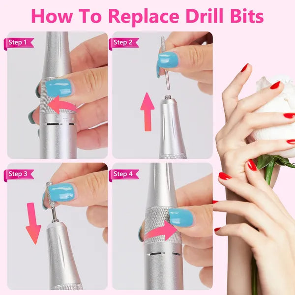 Portable Electric Nail Drill Bit 45000 RPM With 11 Bits Base Waist Clip Cordless Rechargeable Nail File Machine - view 3