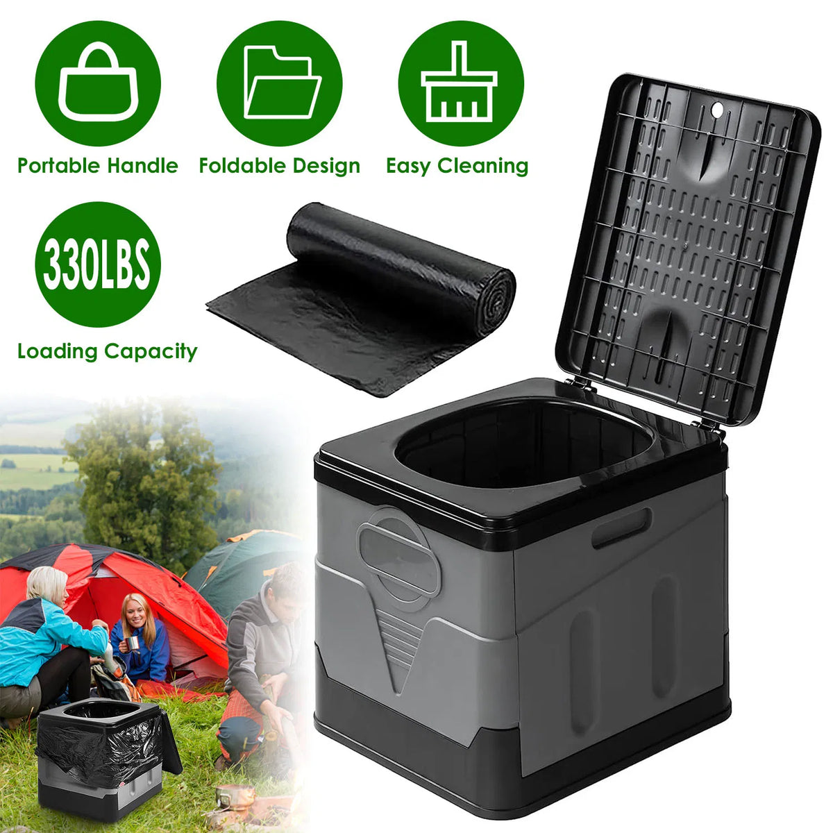 Portable Toilet with Carry Bag Foldable Emergency Toilet with Lid Trash Bags Camping Toilet Foldable Toilet for Car - view 7