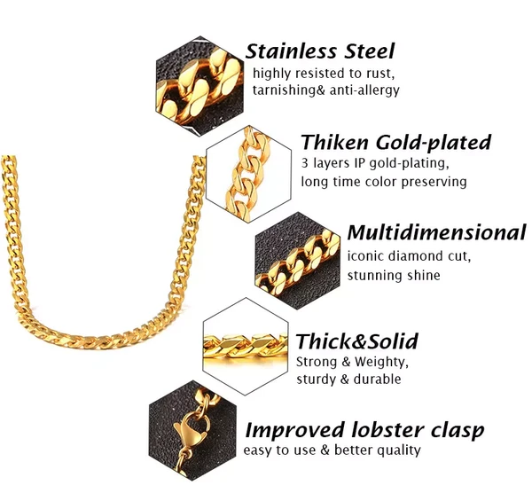 Stainless Steel Gold Silver Chain Cuban Curb Womens Mens Necklace - view 6