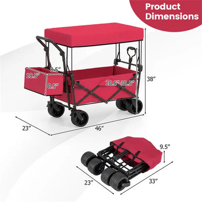 Foldable Utility Wagon,Adjustable Handle Outdoor Wagon, Puncture-Proof Wheels With Brakes - view 5