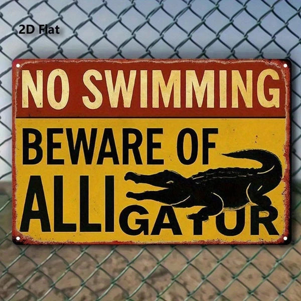 Vintage No Swimming Beware Of Alligator Sign, 8x12 Inch Metal Wall Art - view 4