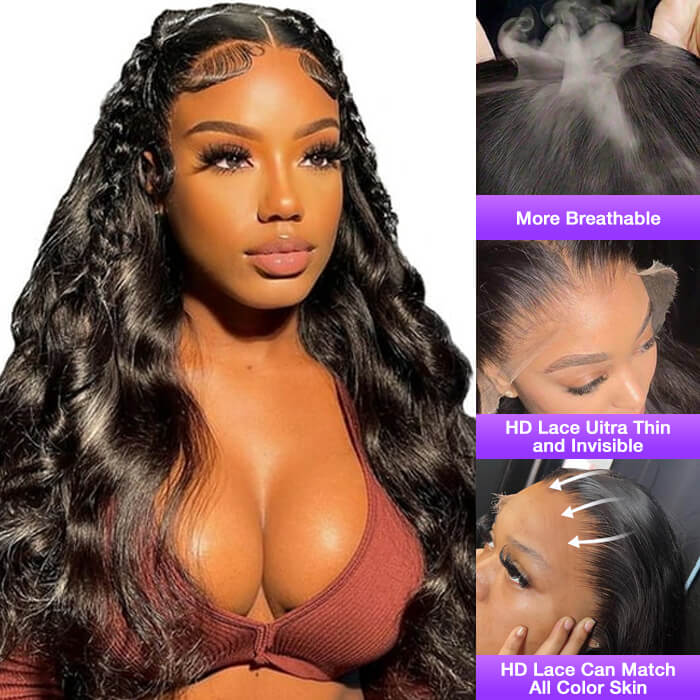 13x4 Lace Front Human Hair Wigs Natural Color Body Wave Density - view 3