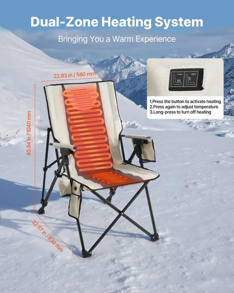VEVOR Heated Camping Chair, 3 Heat Settings, High Back Folding Camping Chair, Supports 260lbs - view 2