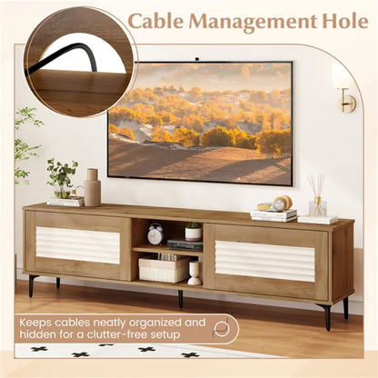 63 Entertainment Center With Open Shelves, 5 Metal Legs Cable Management TV Console - view 6