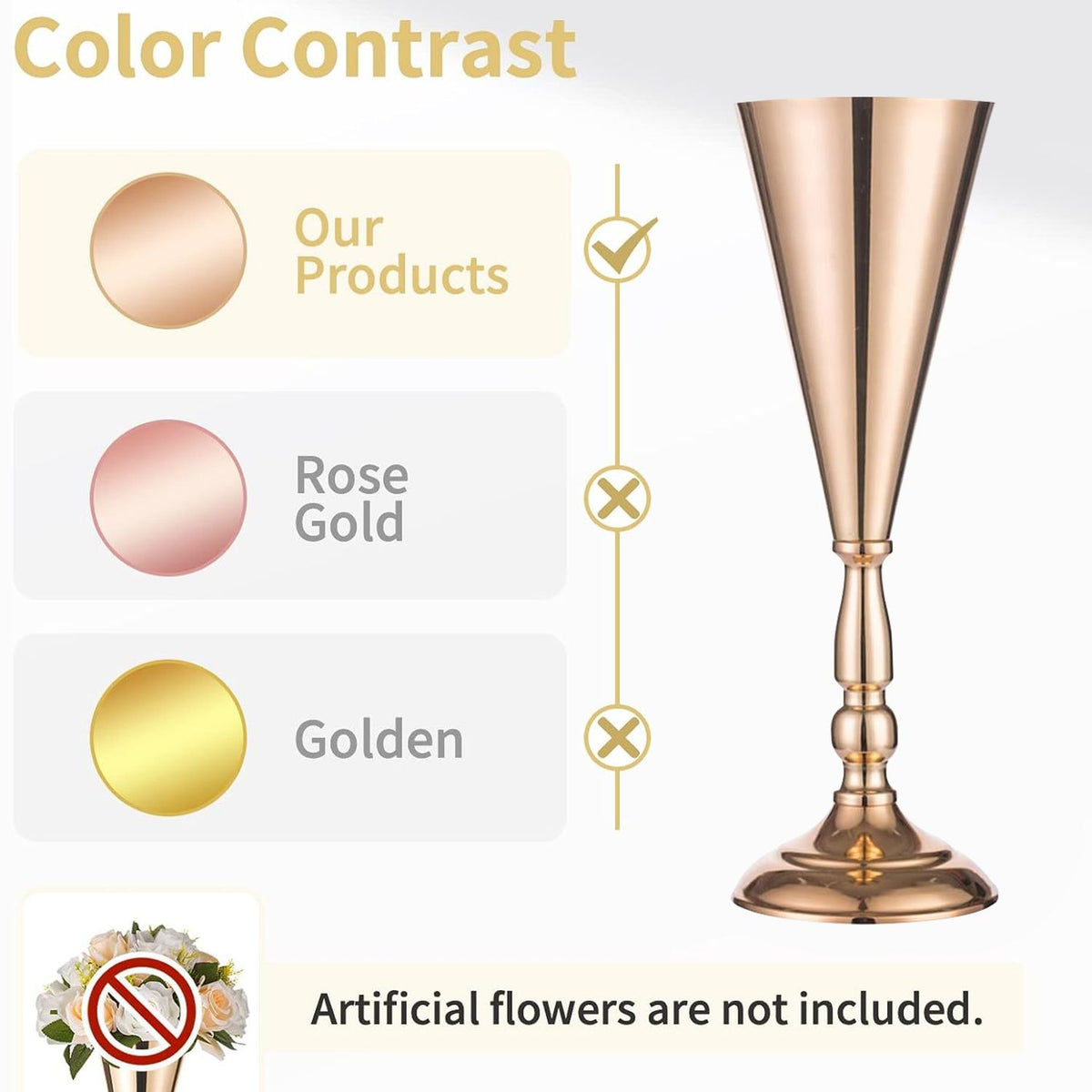 Golden Vase Flower Wedding Centerpieces For Tables 14 In Tall Flower Display Stand Wedding Metal Flower Arrangement - view 8