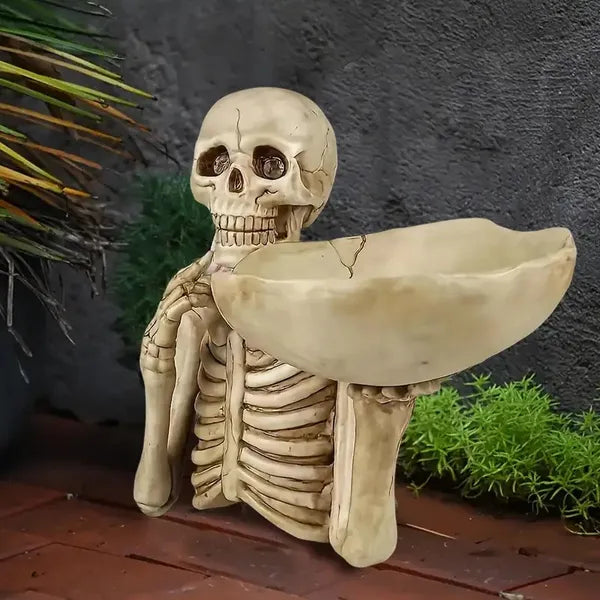 Skull Tray Ornament With Bowl Unique Skeleton Design For Indoor & Outdoor Decor, Perfect For Halloween, Day Of The Dead - view 5