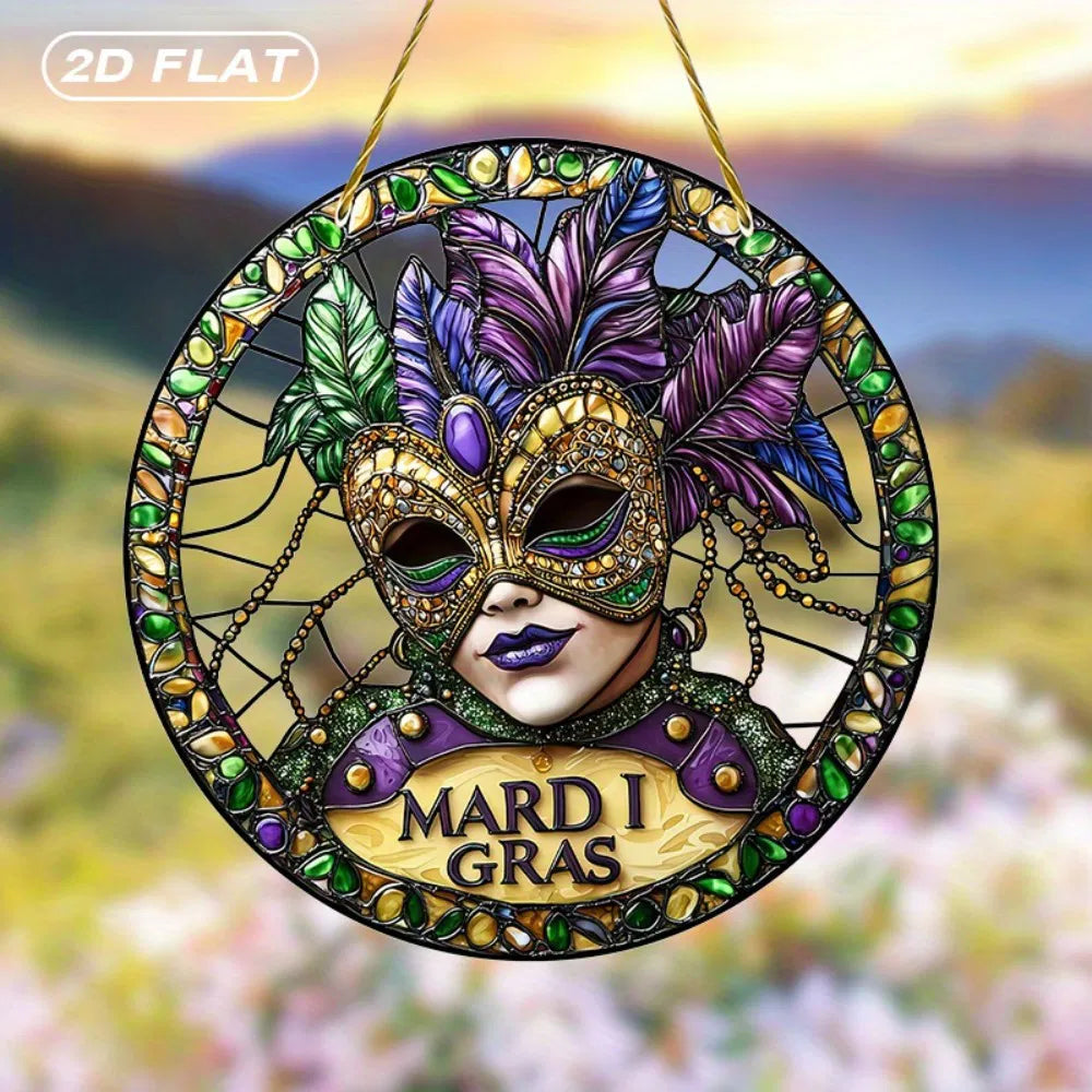 Colorful Suncatcher Hanging Decor Acrylic Mask Glass Effect Room Garden Porch Party Scene Decoration Gift