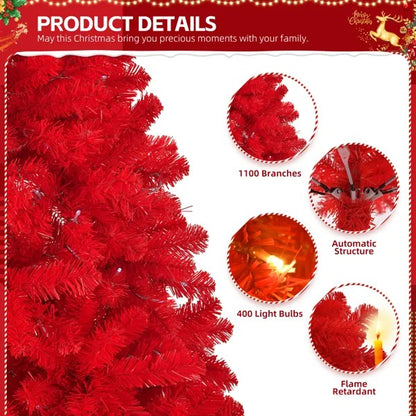 7 FT Pre-lit Artificial Christmas Tree, Hinged Xmas Pine Tree With 1100 Branch Tips - view 5