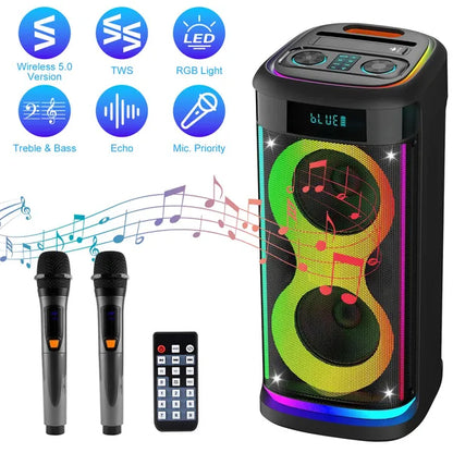 Portable Wireless Party Speaker With LED Light Wireless Mic Remote Control TWS Treble Bass Mic. Echo Music Accompany - view 3