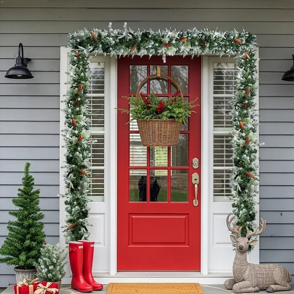 2 Pack 9FT Pre-lit Snow Flocked Christmas Garland, Lighted Artificial Xmas Garland With 200 Warm Lights And 440 Tips - view 4