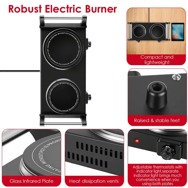 1800W Electric Double Burner Portable Heating Hot Plate Stove Countertop RV Hotplate With 5 Temperature Stepless - view 5