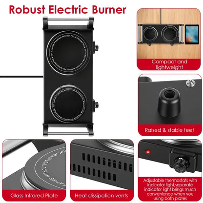 1800W Electric Double Burner Portable Heating Hot Plate Stove Countertop RV Hotplate With 5 Temperature Stepless - view 5