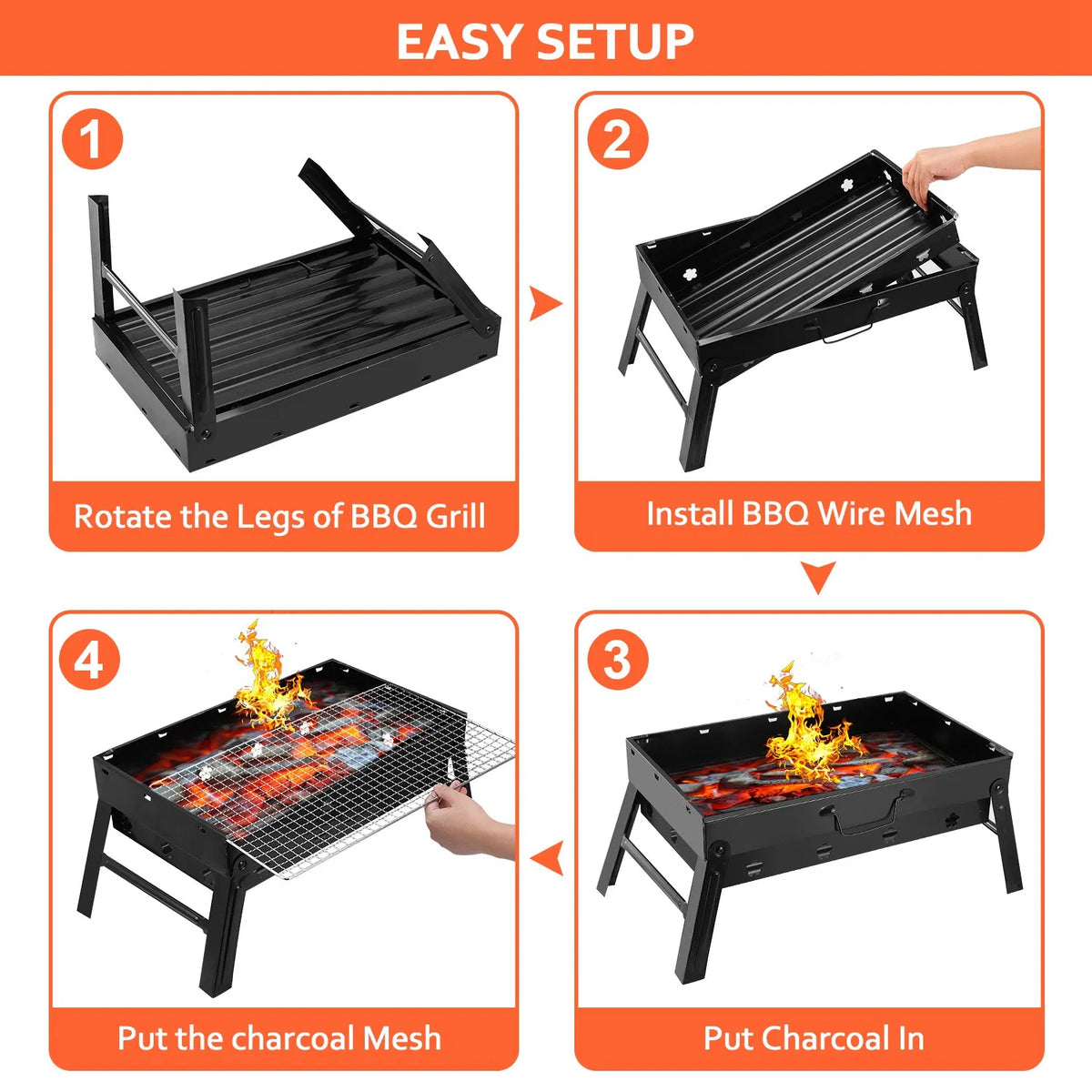 Portable BBQ Grill Foldable Charcoal Grill Lightweight Smoker Grill For Camping Picnics Garden Grilling - view 8
