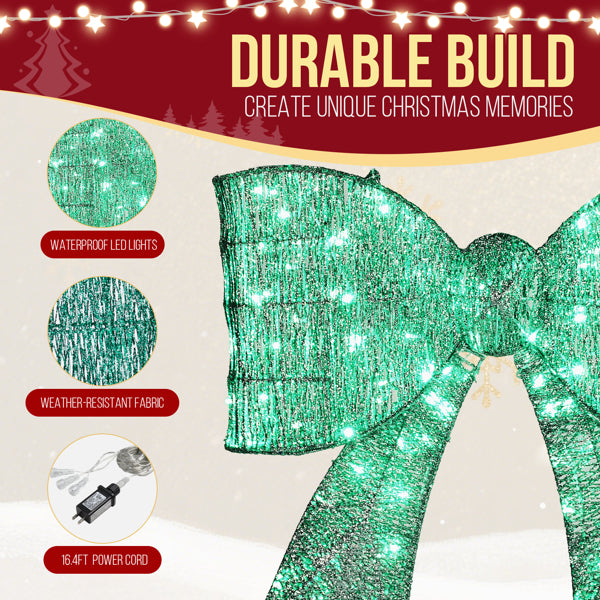 Pre-lit Outdoor Giant Bowknot Christmas Decoration, Lighted Metal Frame With 124 Green LED Lights - view 7