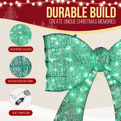 Pre-lit Outdoor Giant Bowknot Christmas Decoration, Lighted Metal Frame With 124 Green LED Lights - view 7