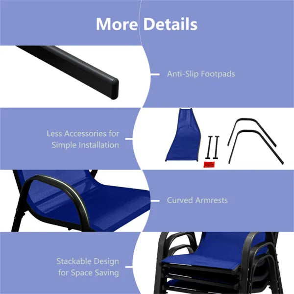 Navy 2 Pack Stackable Patio Dining Chairs, Ergonomic Steel Frame Breathable Fabric Outdoor Chairs 330 LBS Capacity - view 3