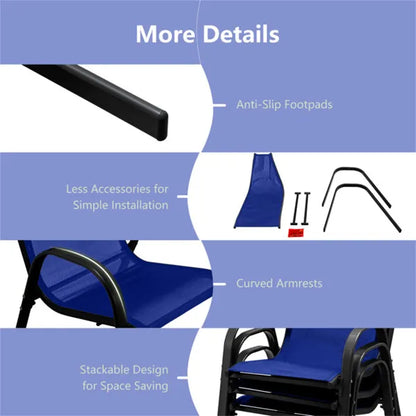 Navy 2 Pack Stackable Patio Dining Chairs, Ergonomic Steel Frame Breathable Fabric Outdoor Chairs 330 LBS Capacity - view 3