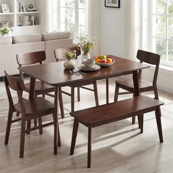 47" Walnut Dining Table For 4-6 People, Rubber Wood Legs Kitchen Table With Smooth Veneered Top - view 4