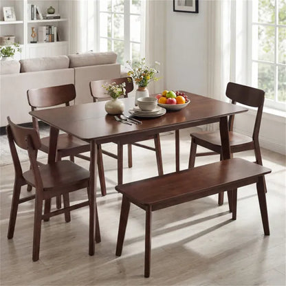 47" Walnut Dining Table For 4-6 People, Rubber Wood Legs Kitchen Table With Smooth Veneered Top - view 4