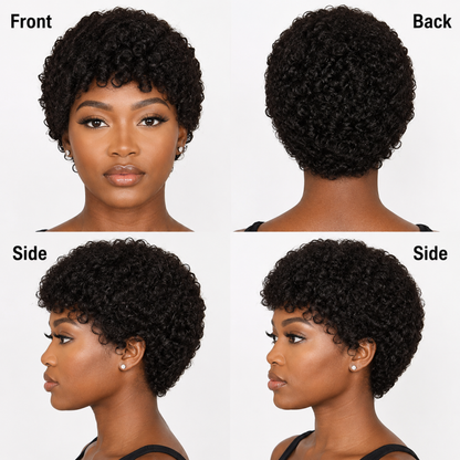 Pixie-style Human Hair Wig, Natural Color, Jerry Curly Texture, 4-inch Length. - view 4