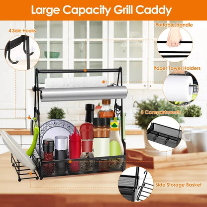 Utensil Caddy Metal Grill Caddy With Paper Towel Holders Utensil Holder For Outdoor Picnic Barbecue Camping Grilling - view 5