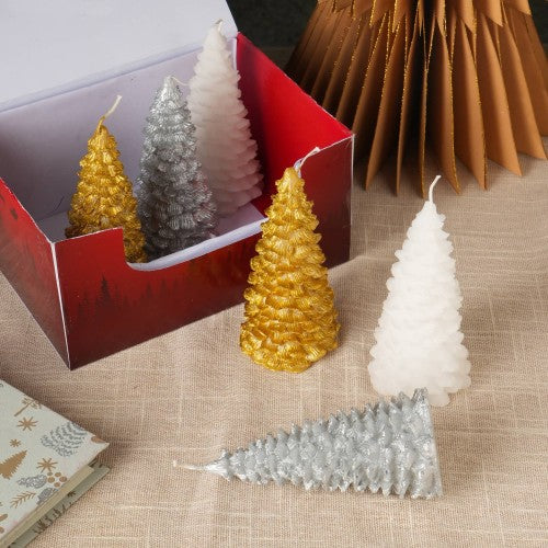 Holiday Luster Candle Box Green, Red & White- 6 Pcs