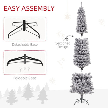 7.5ft Flocked Christmas Tree, Pencil Christmas Tree With Realistic Branch Tips, Folding Metal Stand, Black - view 2