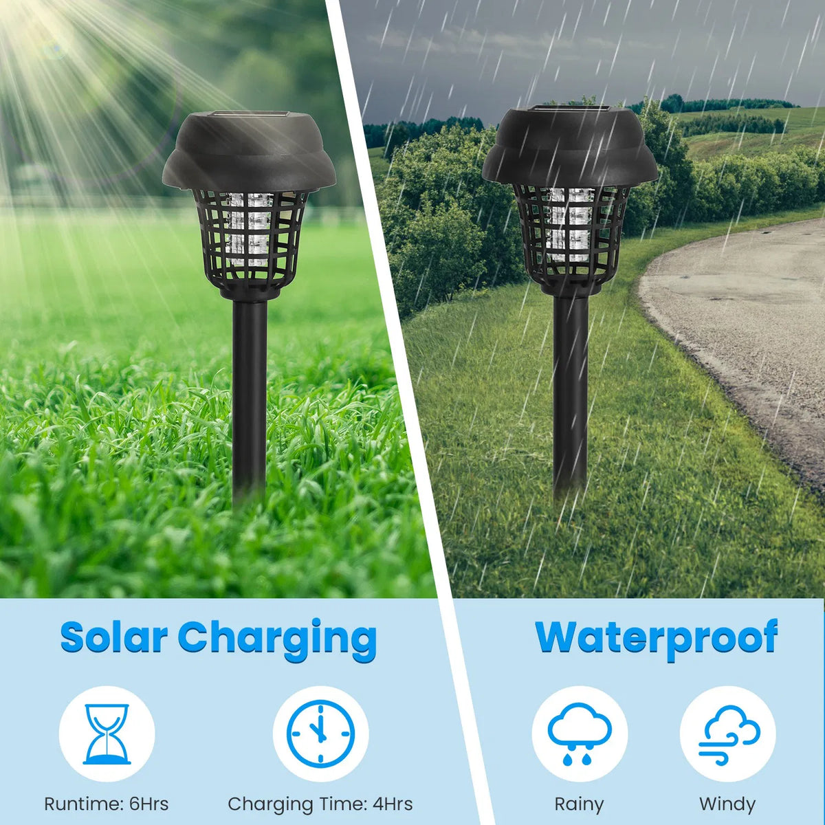 Solar Mosquito Zapper 4-Pack Dual Purple UV & White LED Modes, 532 V Electric Shock, Auto On Off - view 8