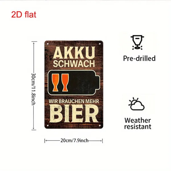 Vintage AKKU SCHWACH Low Battery Need More Beer Metal Tin Sign Multi-Use Yard Sign For Bar Office Home Cafe Restaurant - view 3
