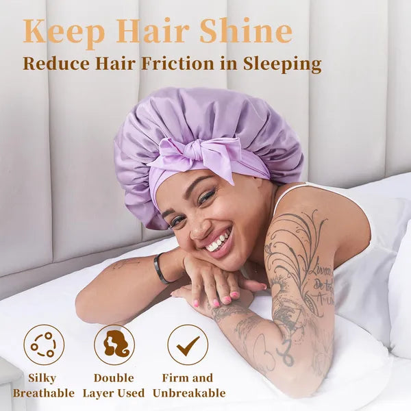 Silk Bonnet For Sleeping Women, Satin Hair Bonnet For Sleeping For Wavy Curly Natural Hair Women Men - Rose Red - view 4