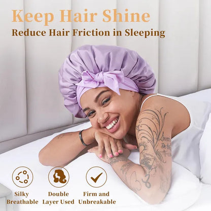 Silk Bonnet For Sleeping Women, Satin Hair Bonnet For Sleeping For Wavy Curly Natural Hair Women Men - Rose Red - view 4