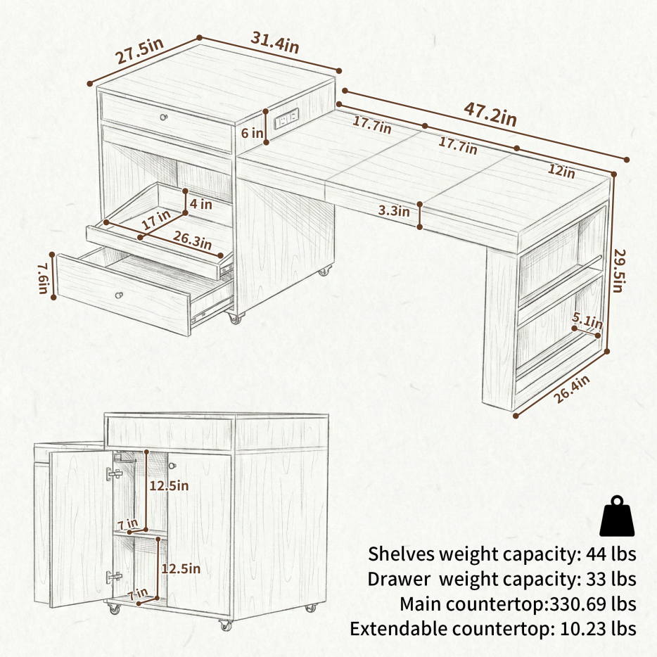 78.8inch Rolling Kitchen Island With 3-Stage Extendable Dining Table Seats 6-8, Built-in Power Outlet - view 7