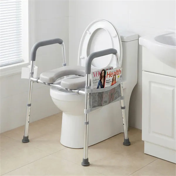 Adjustable Raised Toilet Seat (25.5"-28" Width X 27"-31" Height), 300LBS Capacity With Armrests & Storage Pouch - view 3