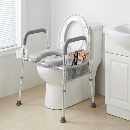 Adjustable Raised Toilet Seat (25.5"-28" Width X 27"-31" Height), 300LBS Capacity With Armrests & Storage Pouch - view 3