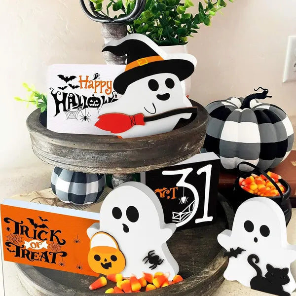 Ute Ghost Halloween Decorations Indoor, Wooden Tiered Tray Decor Table Sign Set Of 3 - view 6