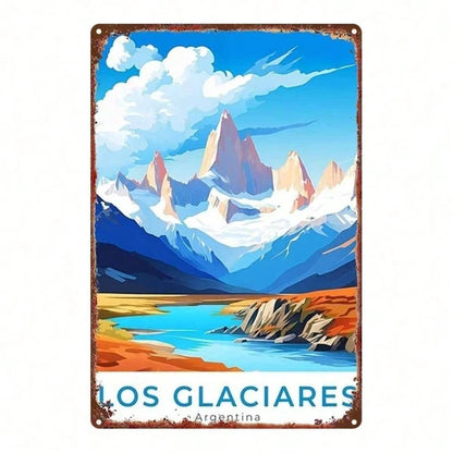 1pc Vintage Metal Sign Argentina Los Glaciares Snow Mountain Lake View