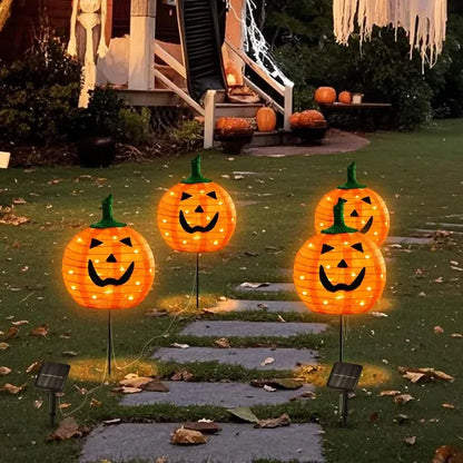 Solar Halloween Pumpkin LED Lights, Set Of 4 Big Pumpkin Stake Lights 2 Modes For Outdoor Halloween Pathway Yard Garden - view 2