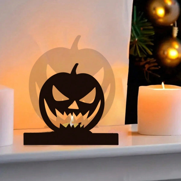 Gothic Halloween Pumpkin Candle Holder, Classic Black Candlestick, Spooky Haunted House Centerpiece Home Decor - view 4