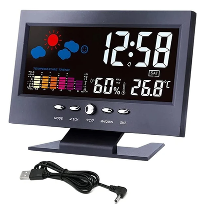 LED Digital Alarm Clock Snooze Calendar Thermometer Hygrometer Weather Display - view 2
