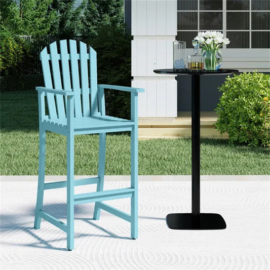 31" Seat Height Outdoor Bar Stool, Slatted Design Ergonomic Tall Chair For 40"-43" Bar Table-Turquoise